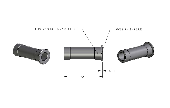 10-32 RH - .250 ID Carbon Tube Adapter (ea) - Click Image to Close